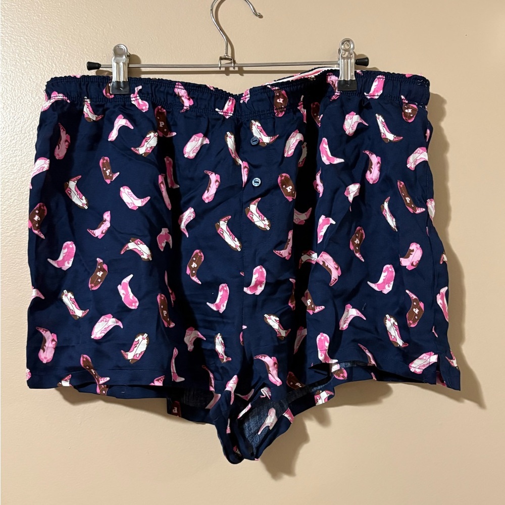 PINK Victoria's Secret Navy Boxers with Pink Boots Print